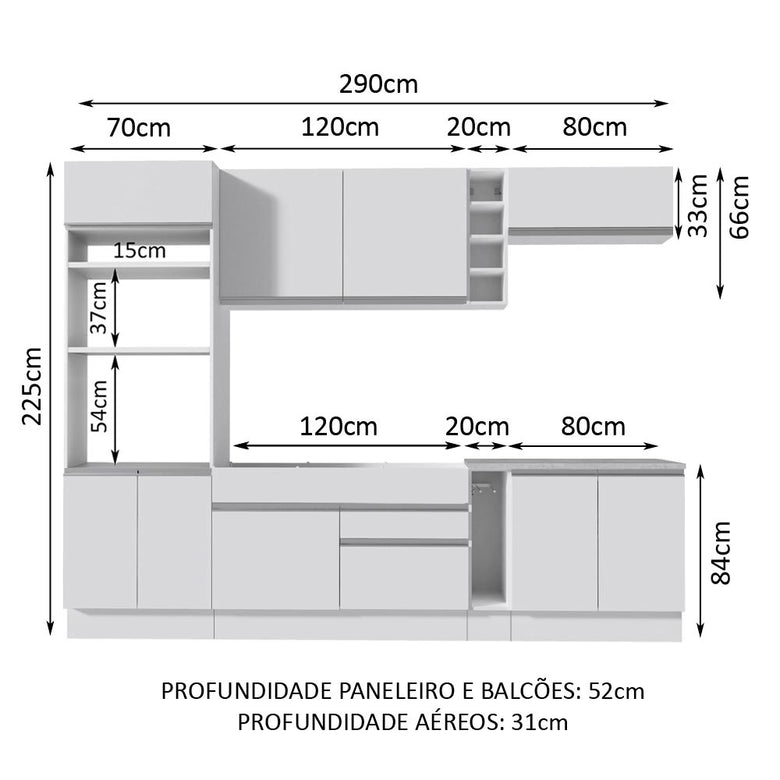 Armário de Cozinha Completa 290cm Branco Vicenza Madesa 12