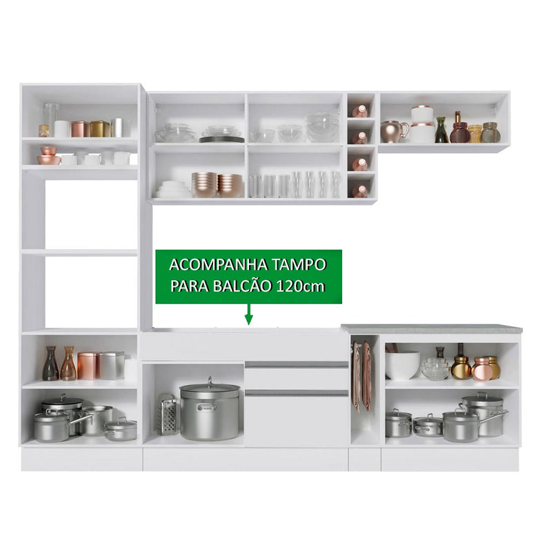 Armário de Cozinha Completa 290cm Branco Vicenza Madesa 12