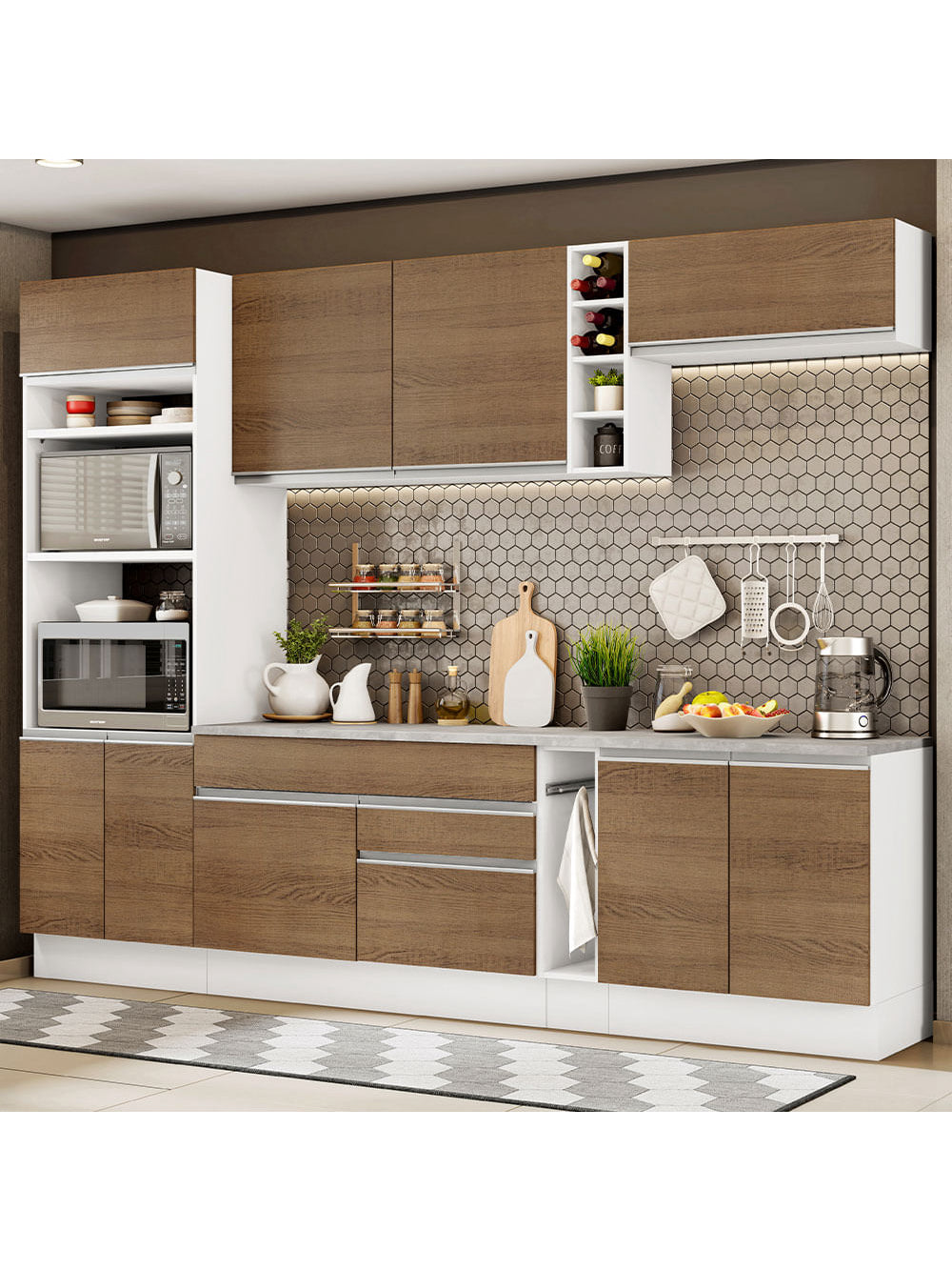 Armário de Cozinha Completa 290cm Branco/Rustic Vicenza Madesa 12 - Branco/Rustic