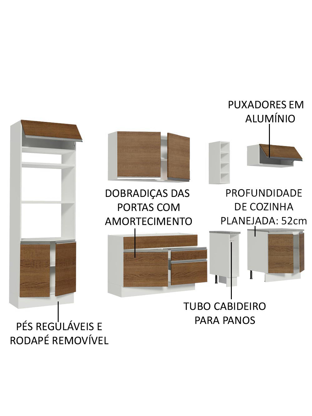 Armário de Cozinha Completa 290cm Branco/Rustic Vicenza Madesa 12
