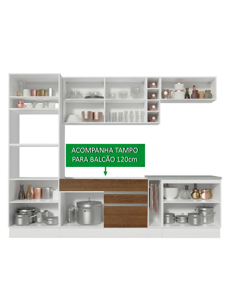 Armário de Cozinha Completa 290cm Branco/Rustic Vicenza Madesa 12