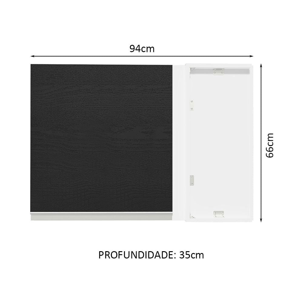 Armário Aéreo de Canto Madesa Glamy 1 Porta Branco/Preto - Branco/Preto