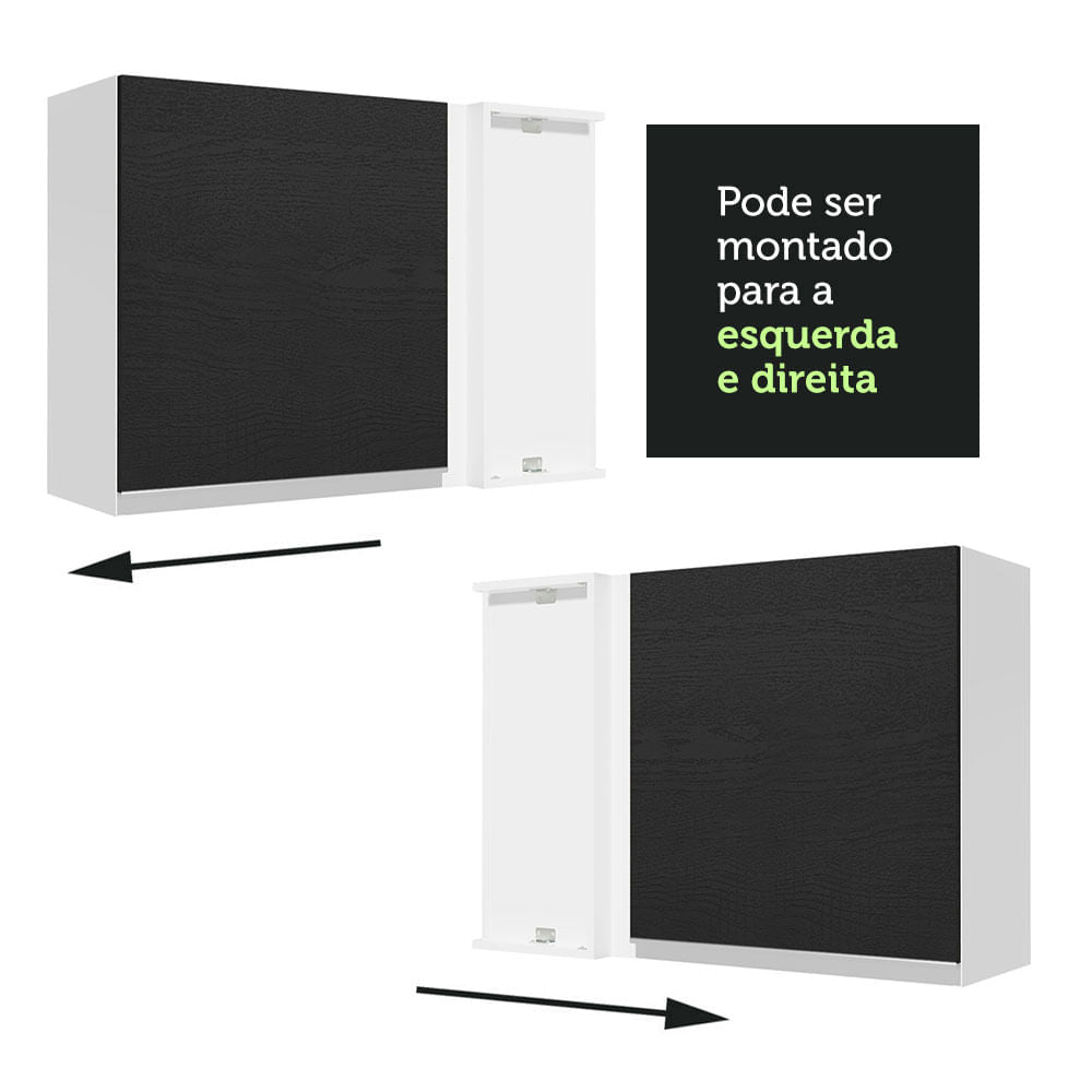 Armário Aéreo de Canto Madesa Glamy 1 Porta Branco/Preto