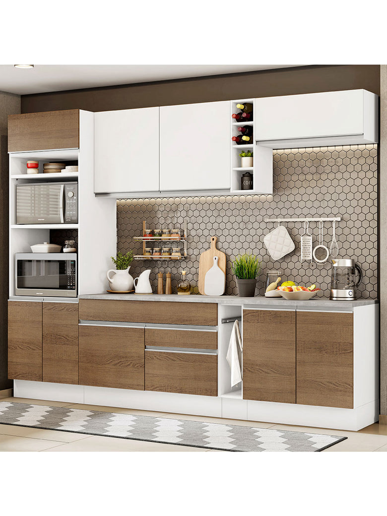 Armário de Cozinha Completa 290cm Branco/Rustic/Branco Vicenza Madesa 12
