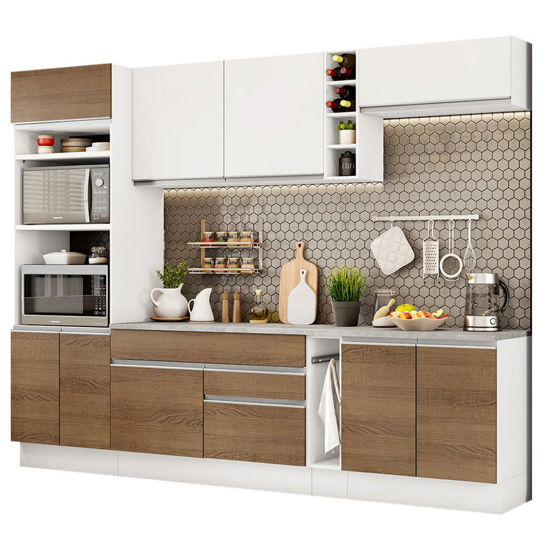 Armário de Cozinha Completa 290cm Branco/Rustic/Branco Vicenza Madesa 12