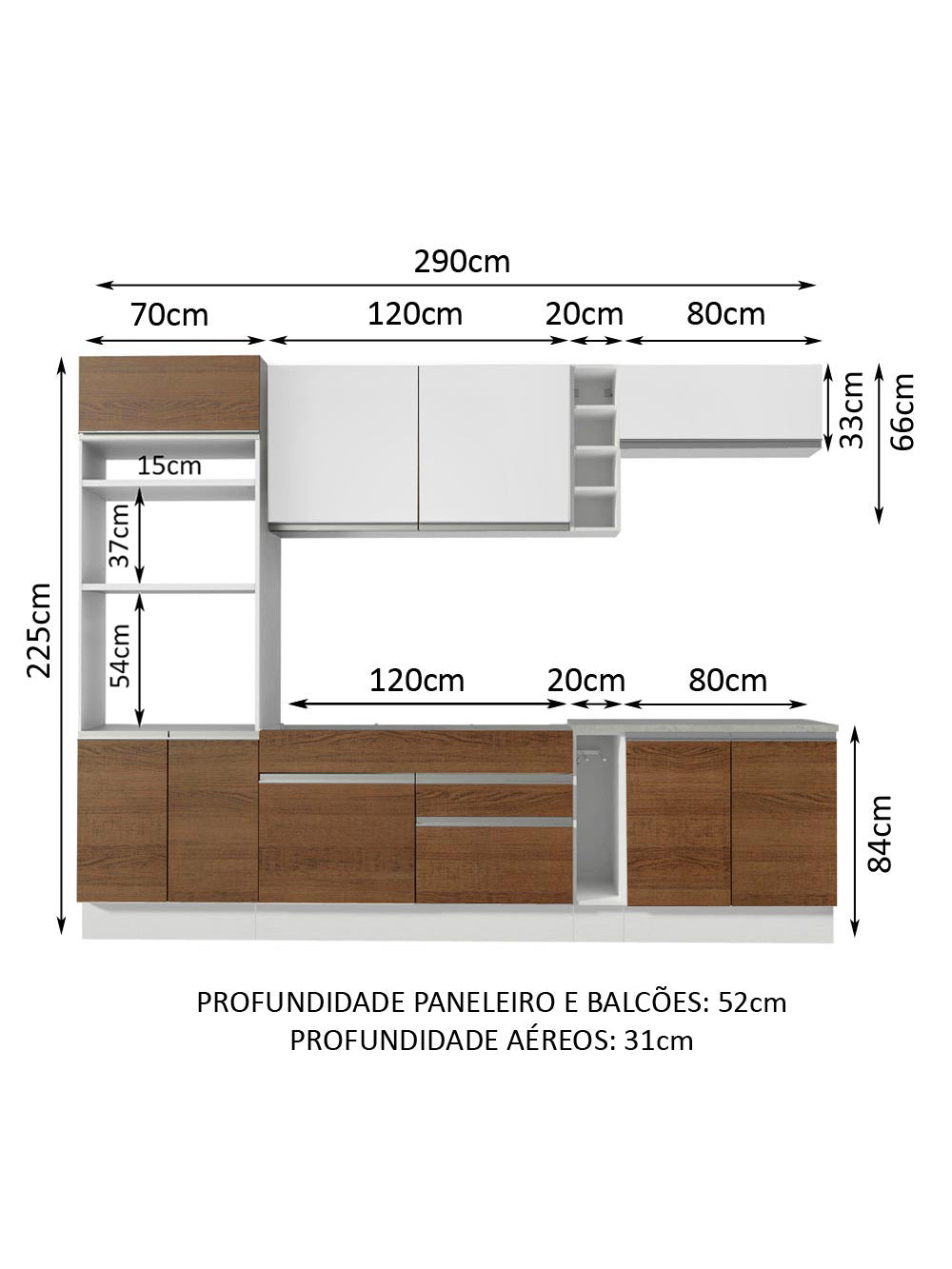 Armário de Cozinha Completa 290cm Branco/Rustic/Branco Vicenza Madesa 12