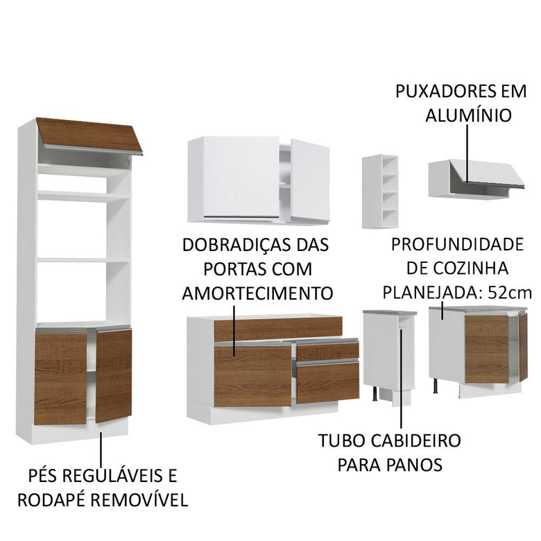 Armário de Cozinha Completa 290cm Branco/Rustic/Branco Vicenza Madesa 12