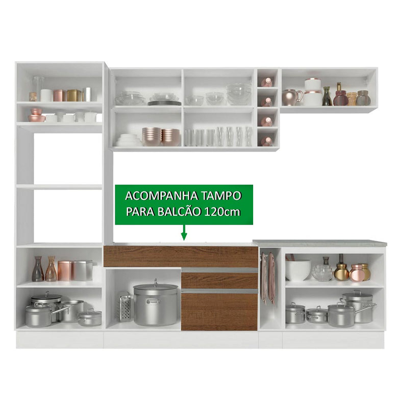 Armário de Cozinha Completa 290cm Branco/Rustic/Branco Vicenza Madesa 12