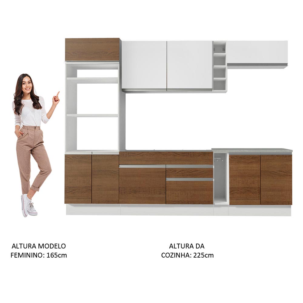 Armário de Cozinha Completa 290cm Branco/Rustic/Branco Vicenza Madesa 12