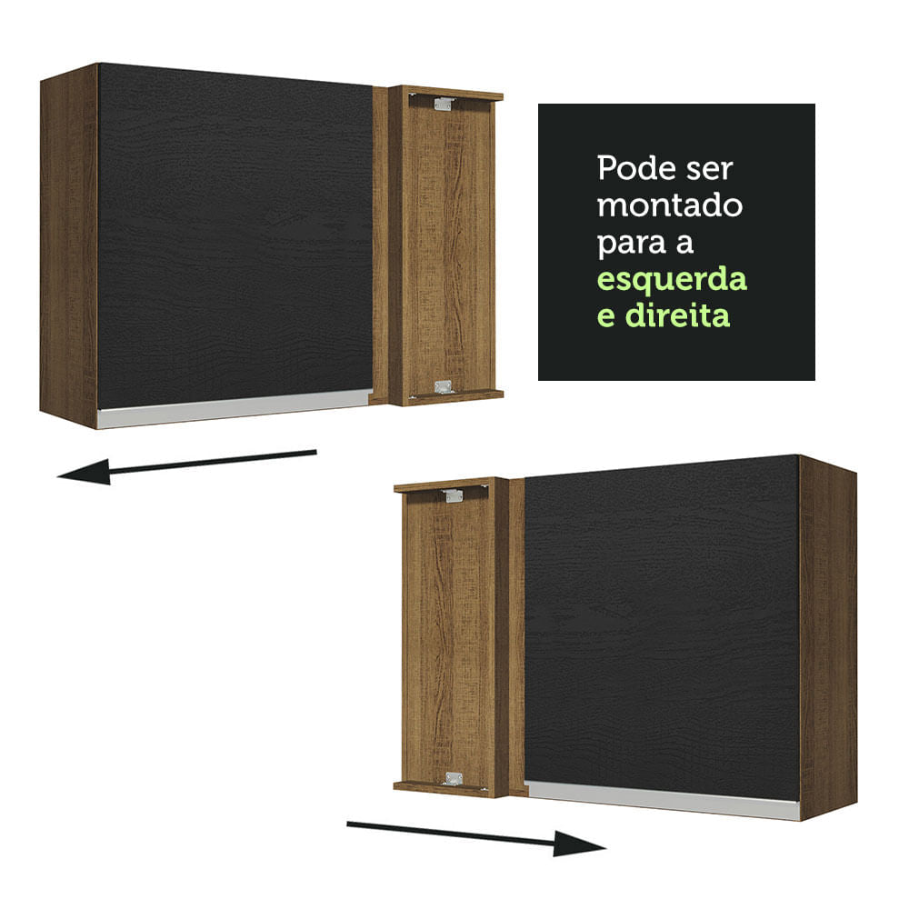 Armário Aéreo de Canto Madesa Glamy 1 Porta Rustic/Preto