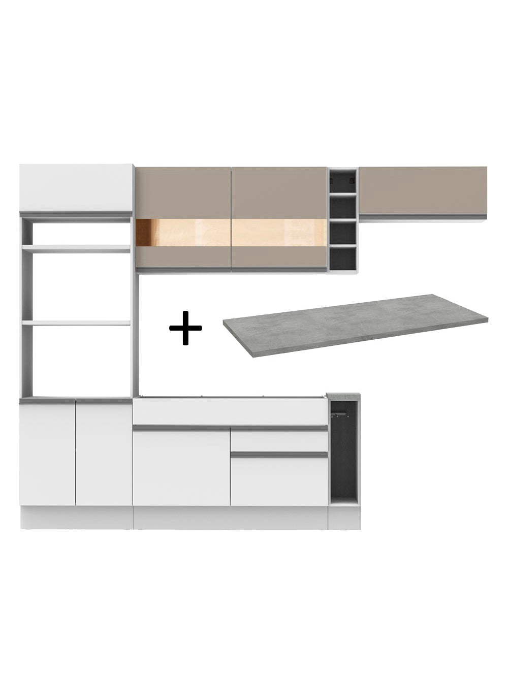 Armário de Cozinha Completa 290cm Branco/Branco/Crema Safira Madesa 13 - Branco/Branco/Crema