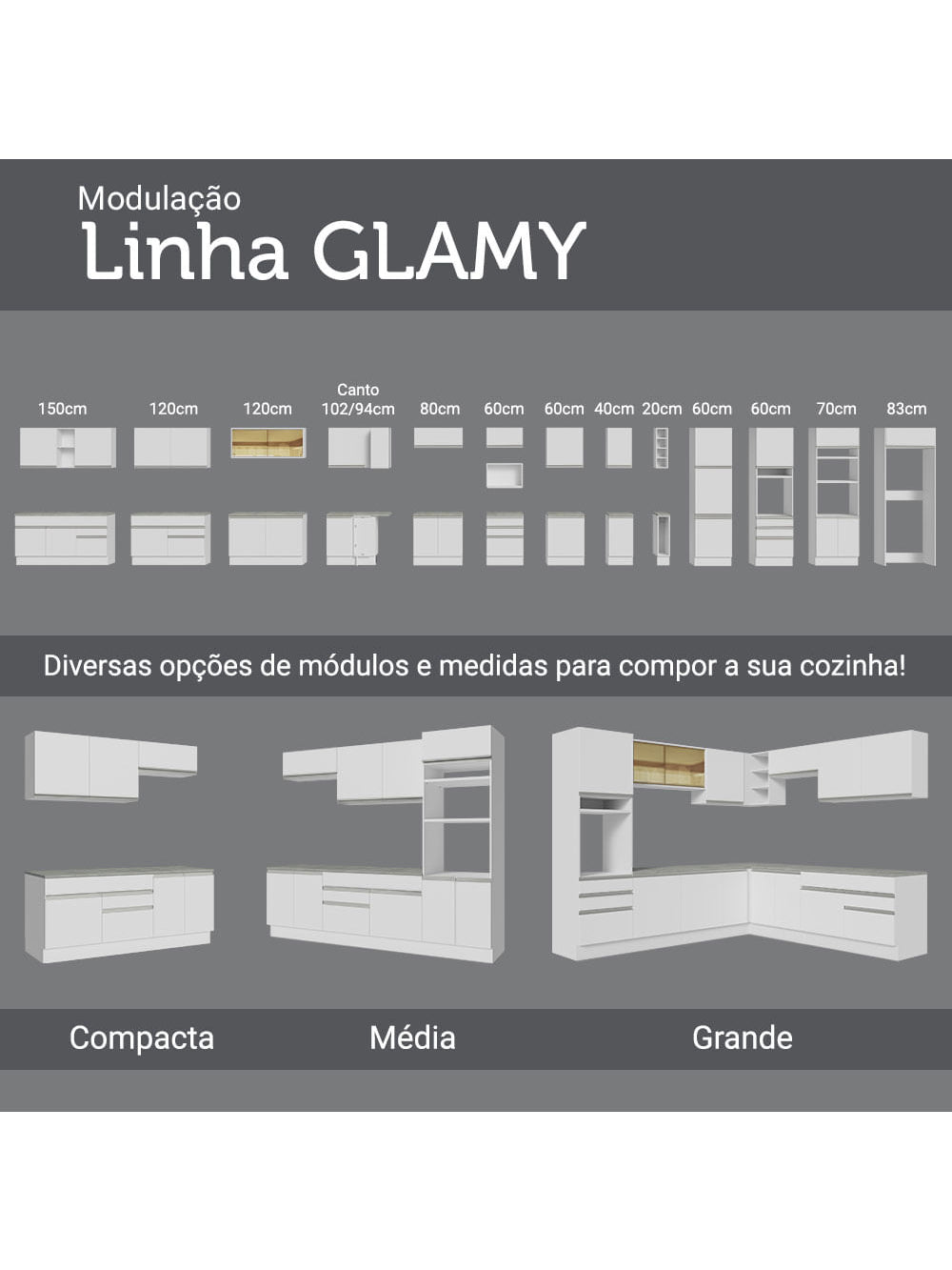 Armário de Cozinha Completa 290cm Branco/Branco/Crema Safira Madesa 13