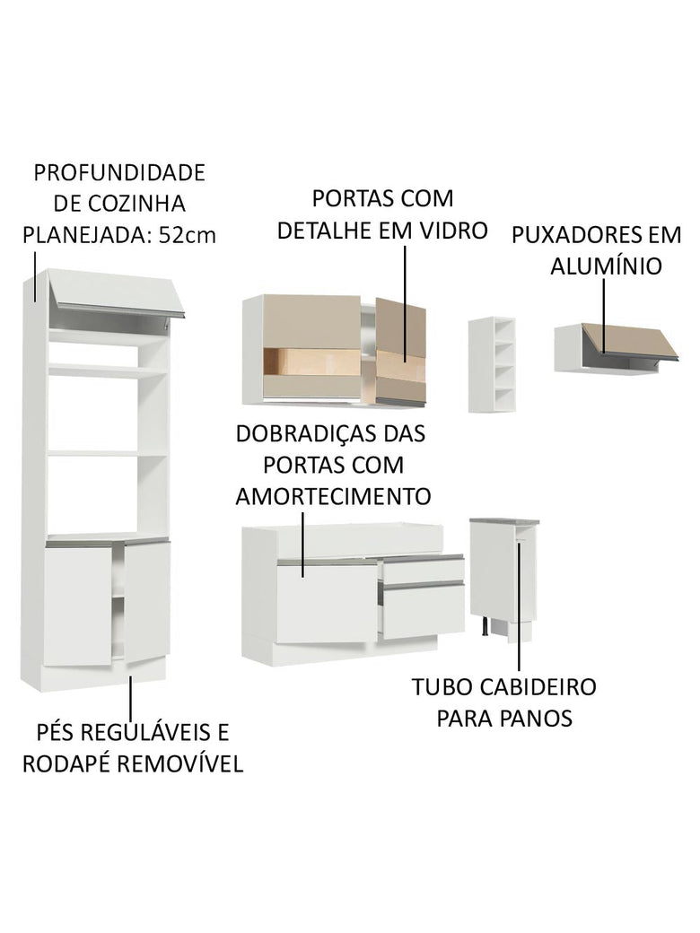Armário de Cozinha Completa 290cm Branco/Branco/Crema Safira Madesa 13