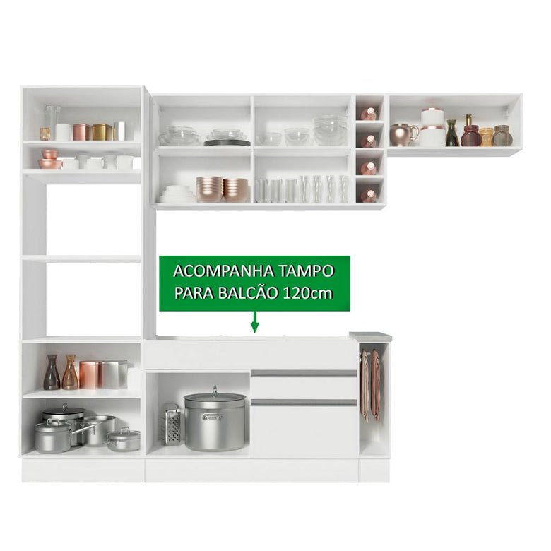 Armário de Cozinha Completa 290cm Branco/Branco/Crema Safira Madesa 13