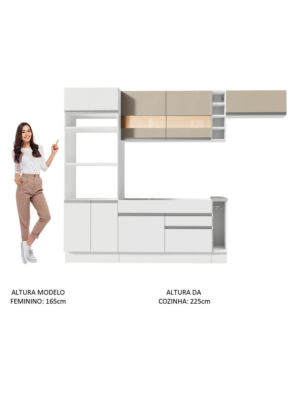 Armário de Cozinha Completa 290cm Branco/Branco/Crema Safira Madesa 13