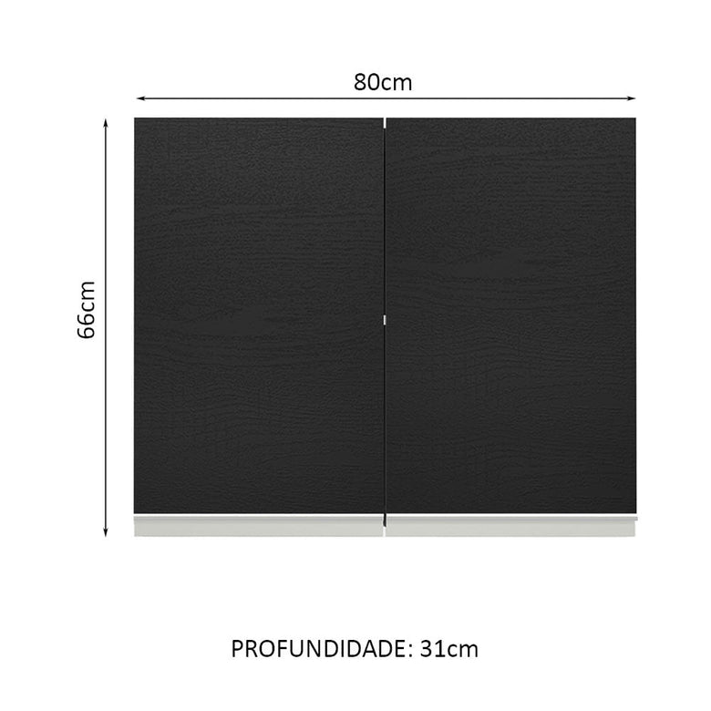 Armário Aéreo Madesa Glamy 80 cm 2 Portas Branco/Preto