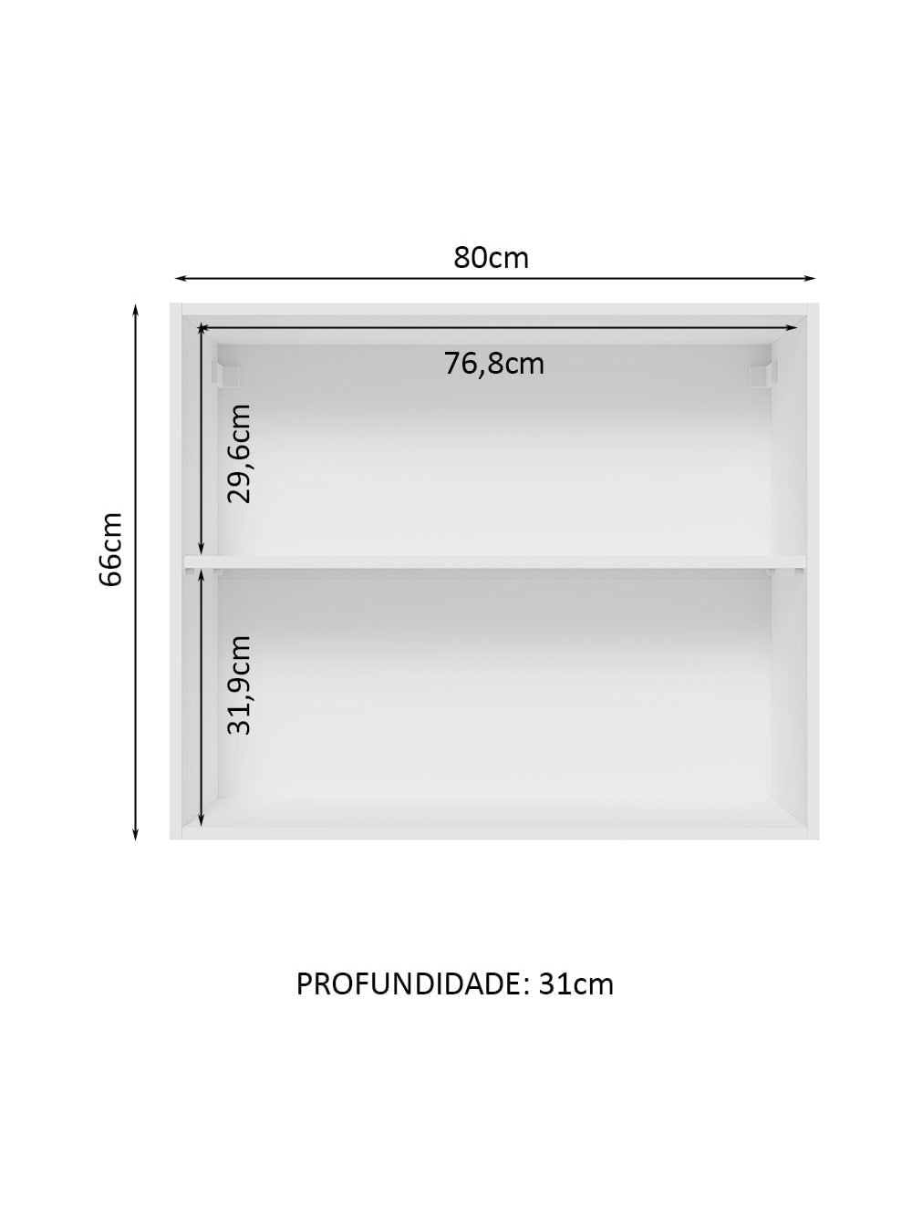 Armário Aéreo Madesa Glamy 80 cm 2 Portas Branco/Preto