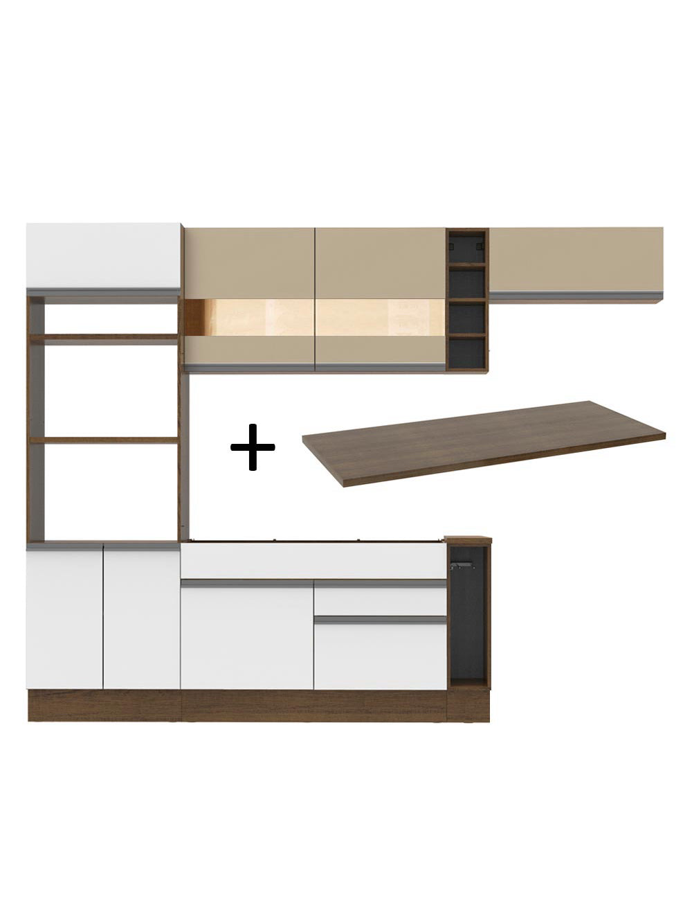 Armário de Cozinha Completa 290cm Rustic/Branco/Crema Safira Madesa 13 - Rustic/Branco/Crema