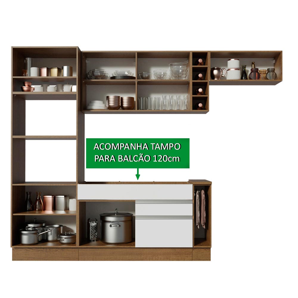 Armário de Cozinha Completa 290cm Rustic/Branco/Crema Safira Madesa 13