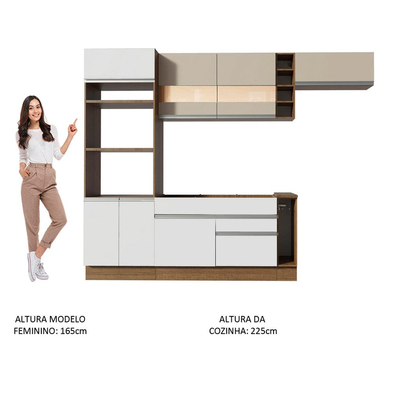 Armário de Cozinha Completa 290cm Rustic/Branco/Crema Safira Madesa 13
