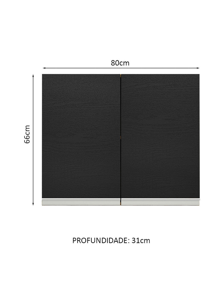 Armário Aéreo Madesa Glamy 80 cm 2 Portas Rustic/Preto