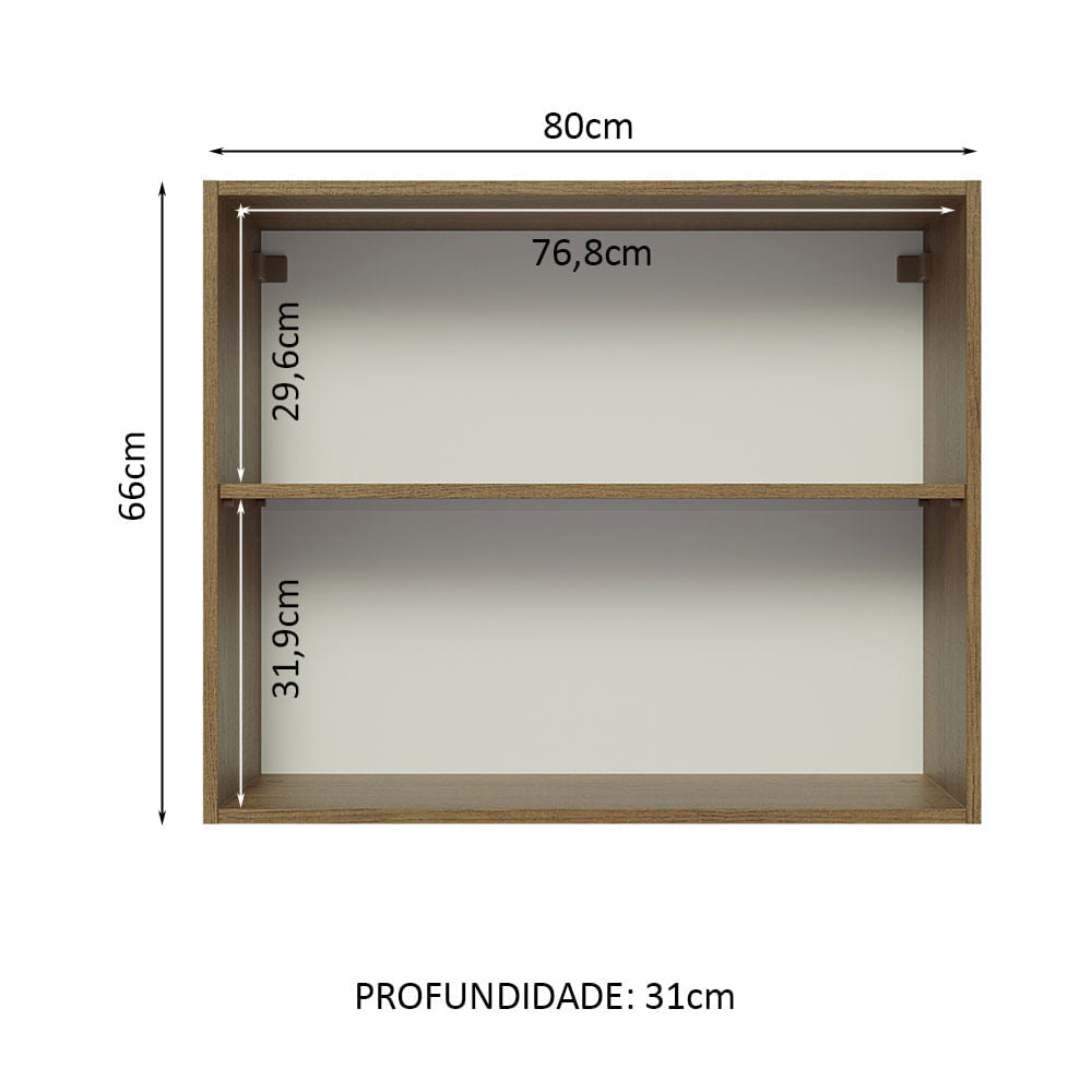 Armário Aéreo Madesa Glamy 80 cm 2 Portas Rustic/Preto