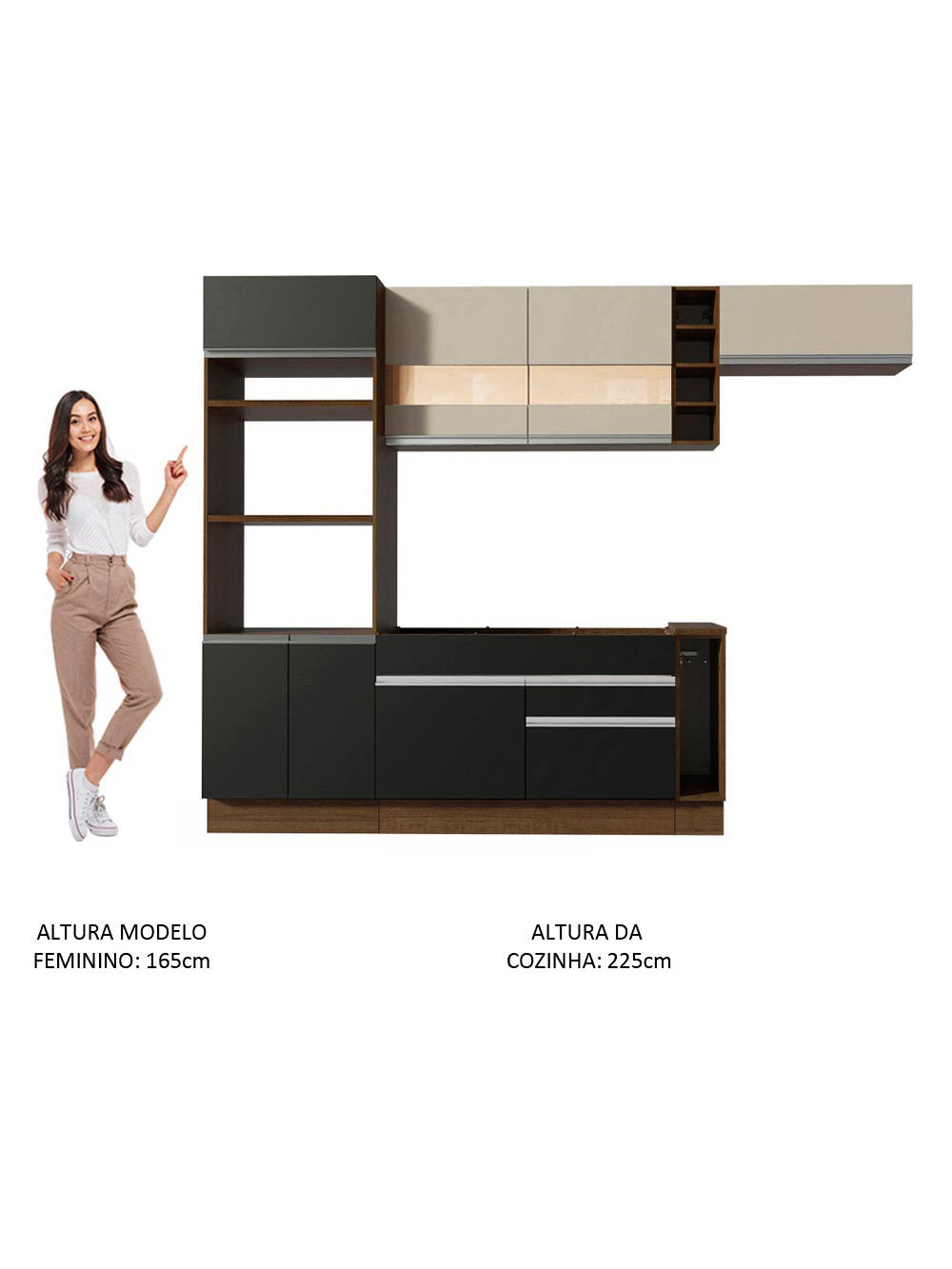 Armário de Cozinha Completa 290cm Rustic/Preto/Crema Safira Madesa 13