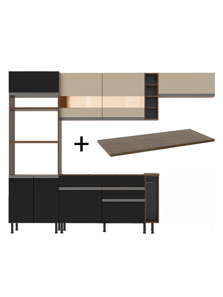 Armário de Cozinha Completa 290cm Rustic/Preto/Crema Safira Madesa 13