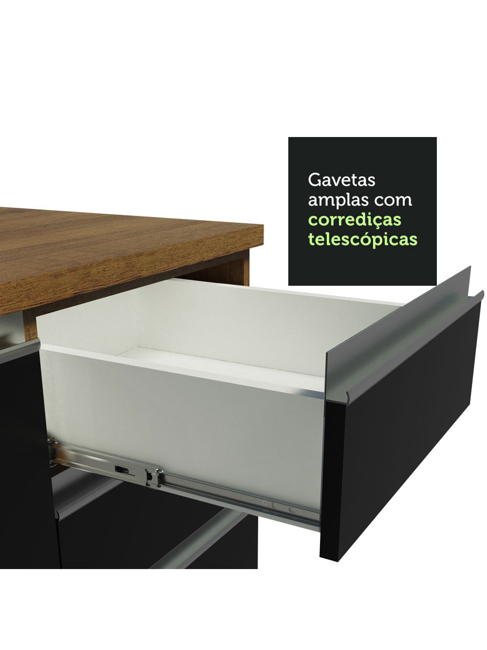 Armário de Cozinha Completa 290cm Rustic/Preto/Crema Safira Madesa 13