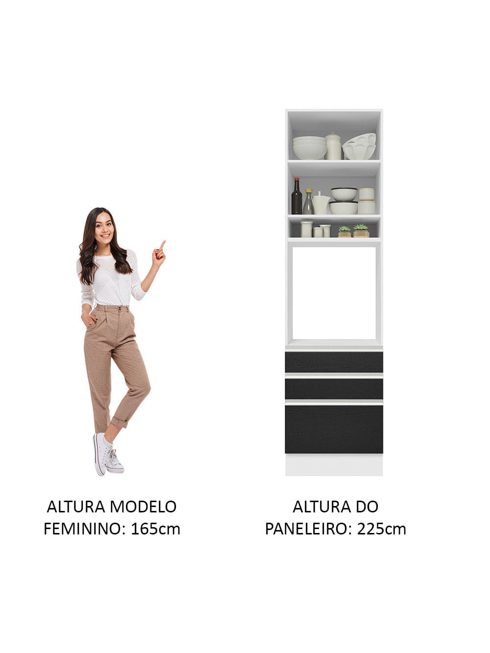 Torre Quente Madesa Glamy 60 cm 1 Porta 3 Gavetas Branco/Preto