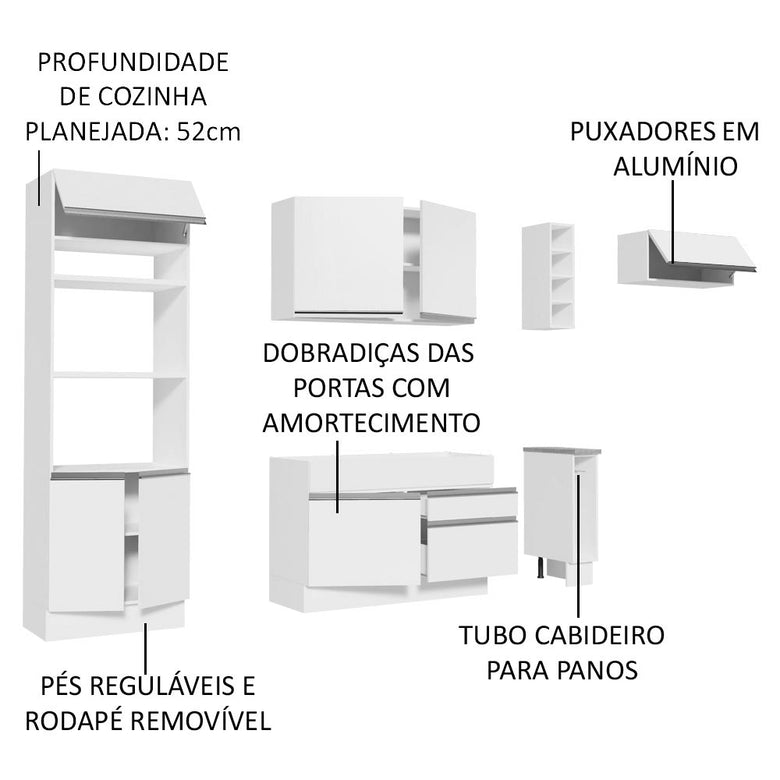 Armário de Cozinha Completa 290cm Branco Safira Madesa 14