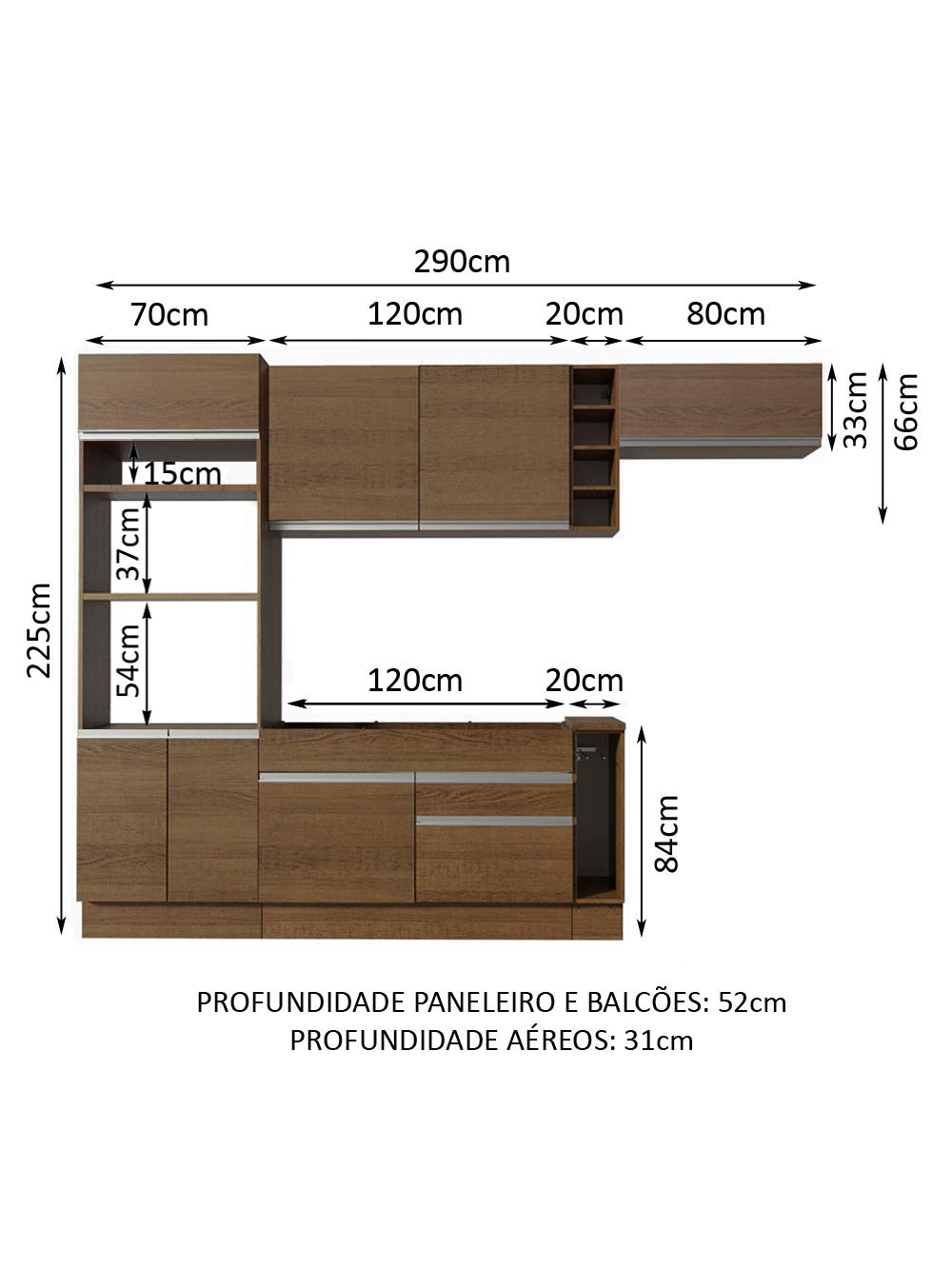 Armário de Cozinha Completa 290cm Rustic Safira Madesa 14 - Rustic