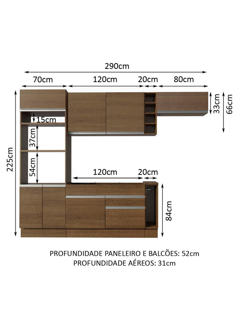 Armário de Cozinha Completa 290cm Rustic Safira Madesa 14