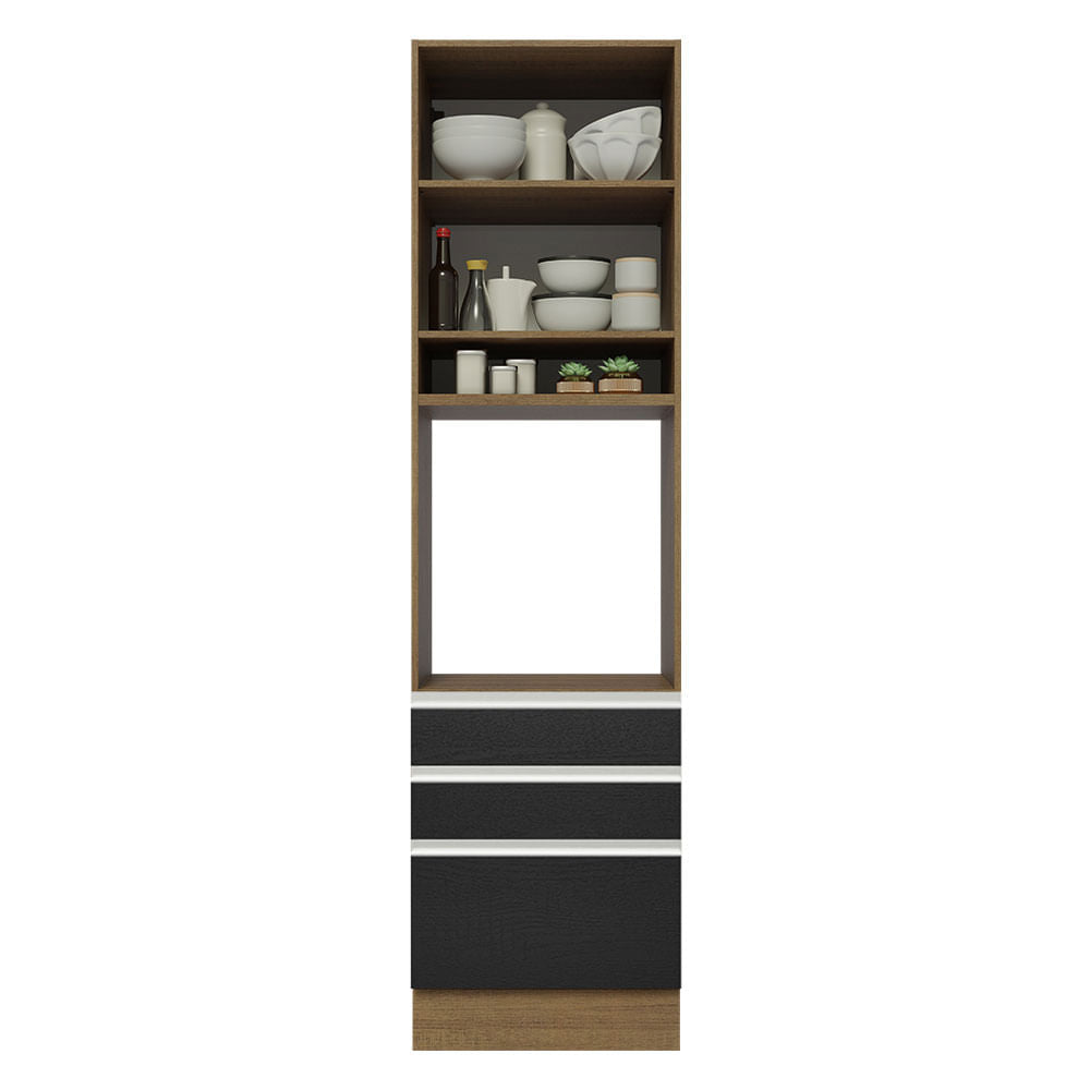 Torre Quente Madesa Glamy 60 cm 1 Porta 3 Gavetas Rustic/Preto