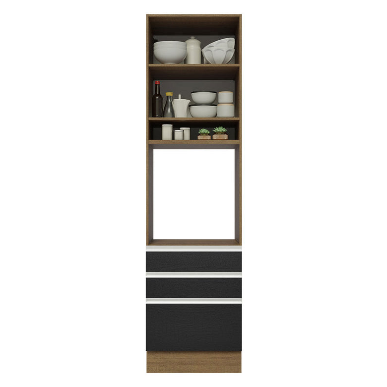 Torre Quente Madesa Glamy 60 cm 1 Porta 3 Gavetas Rustic/Preto