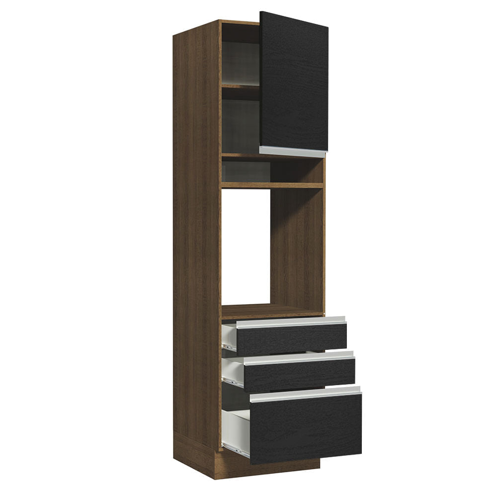 Torre Quente Madesa Glamy 60 cm 1 Porta 3 Gavetas Rustic/Preto
