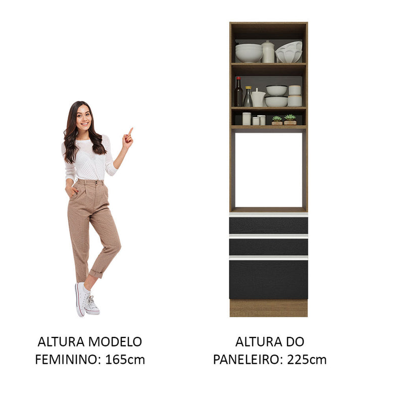 Torre Quente Madesa Glamy 60 cm 1 Porta 3 Gavetas Rustic/Preto