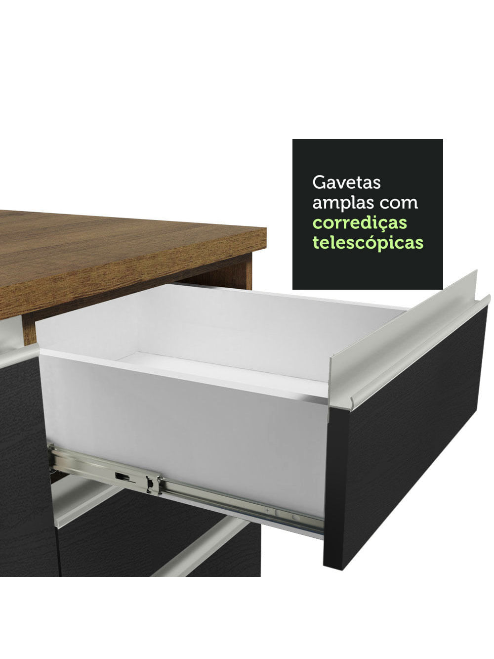 Torre Quente Madesa Glamy 60 cm 1 Porta 3 Gavetas Rustic/Preto