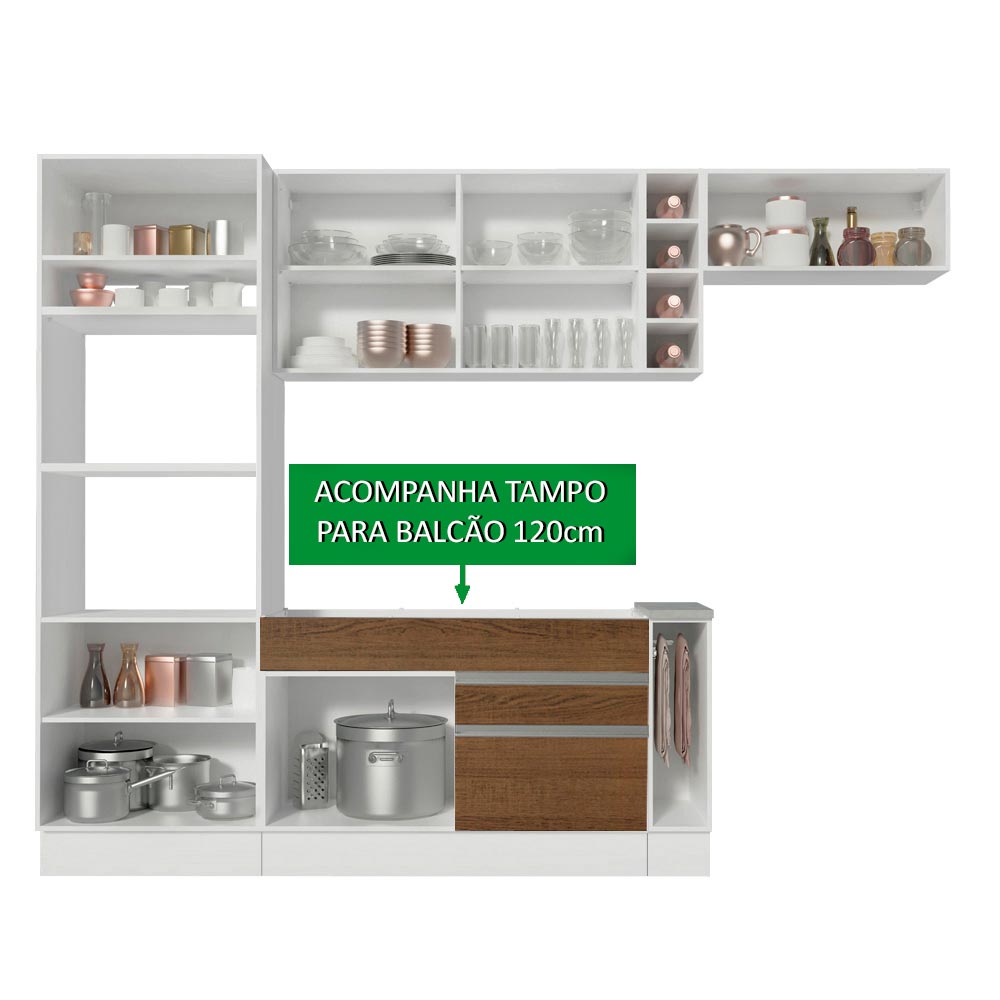 Armário de Cozinha Completa 290cm Branco/Rustic Safira Madesa 14