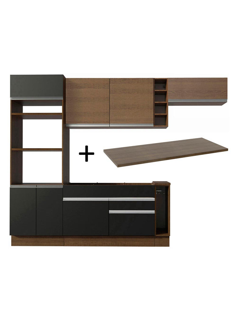 Armário de Cozinha Completa 290cm Rustic/Preto/Rustic Safira Madesa 14