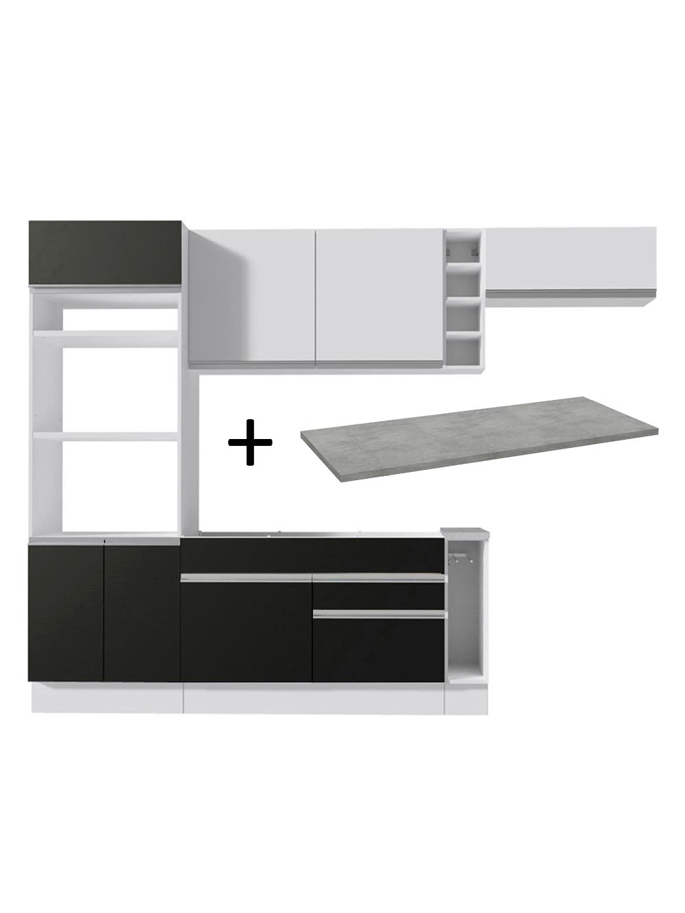 Armário de Cozinha Completa 290cm Branco/Preto/Branco Safira Madesa 14 - Branco/Preto/Branco