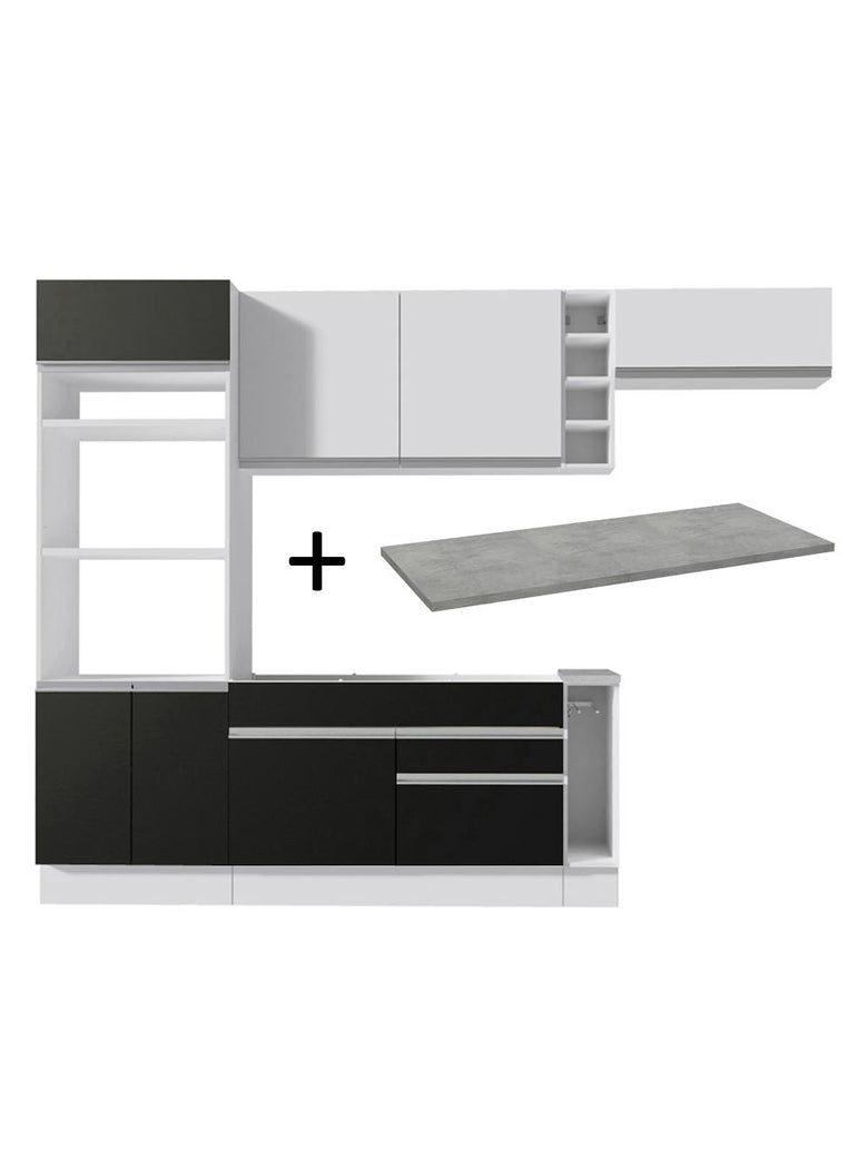 Armário de Cozinha Completa 290cm Branco/Preto/Branco Safira Madesa 14