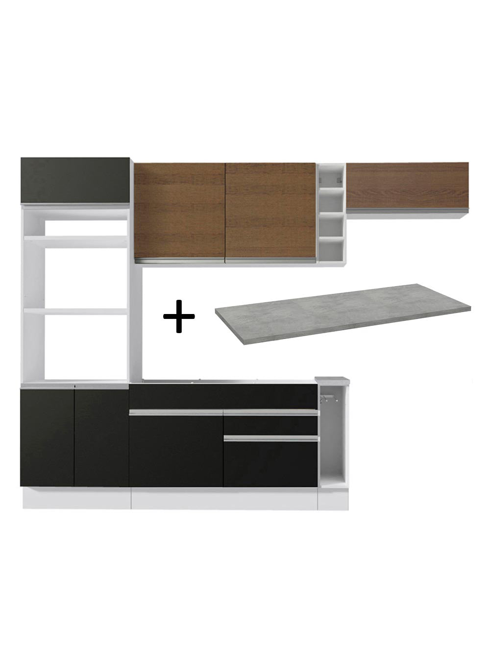 Armário de Cozinha Completa 290cm Branco/Preto/Rustic Safira Madesa 14 - Branco/Preto/Rustic