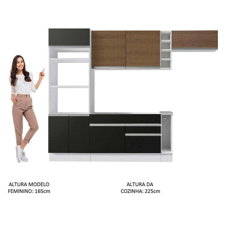 Armário de Cozinha Completa 290cm Branco/Preto/Rustic Safira Madesa 14