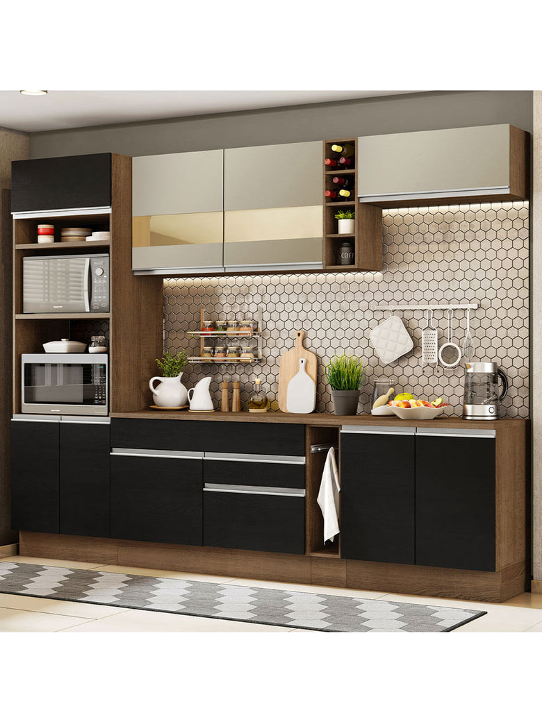 Armário de Cozinha Completa 290cm Rustic/Preto/Crema Vicenza Madesa 15