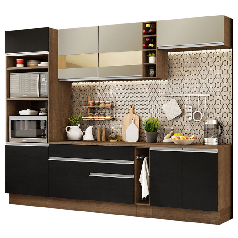 Armário de Cozinha Completa 290cm Rustic/Preto/Crema Vicenza Madesa 15