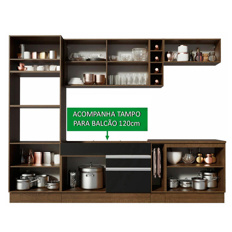 Armário de Cozinha Completa 290cm Rustic/Preto/Crema Vicenza Madesa 15