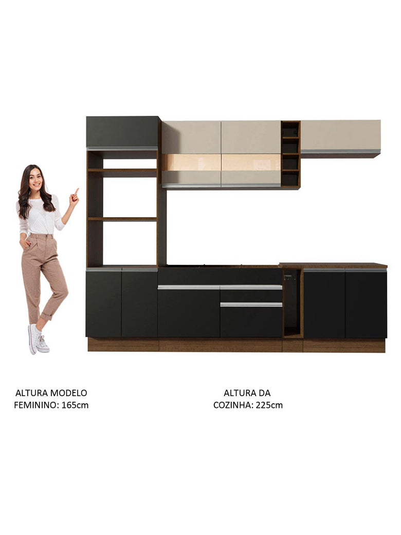 Armário de Cozinha Completa 290cm Rustic/Preto/Crema Vicenza Madesa 15