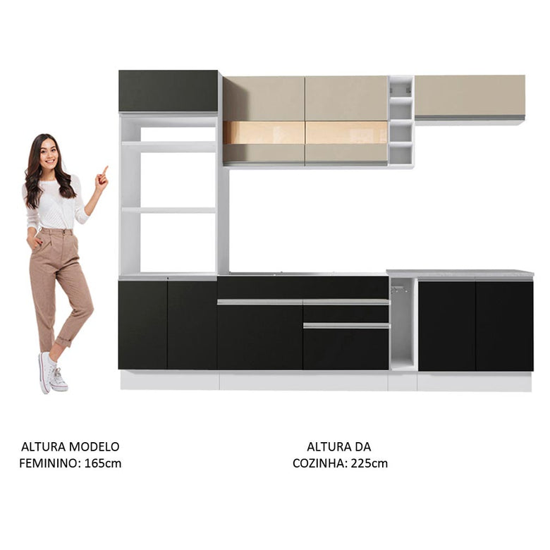 Armário de Cozinha Completa 290cm Branco/Preto/Crema Vicenza Madesa 15