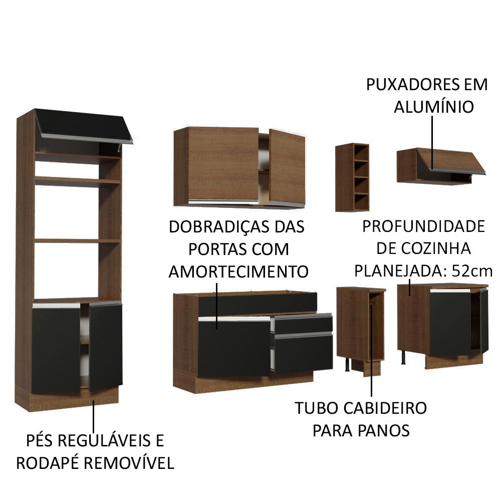 Armário de Cozinha Completa 290cm Rustic/Preto Vicenza Madesa 16